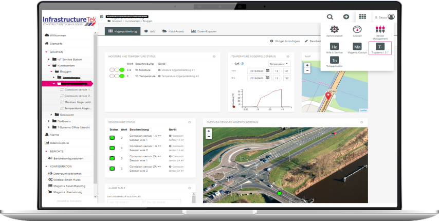 Web-based dashboard presenting the remote structural health monitoring data 